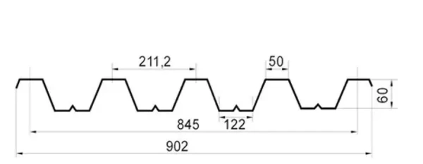 Профнастил оцинкованный НС60 0,8мм 1м Профнастил оцинкованный НС60 0,8мм 1м